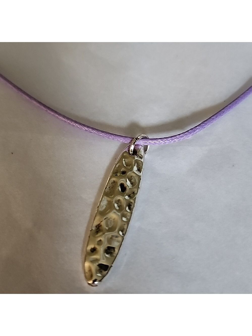 Hand Hammered  PENDANT  Necklace  16inch Chain Purple